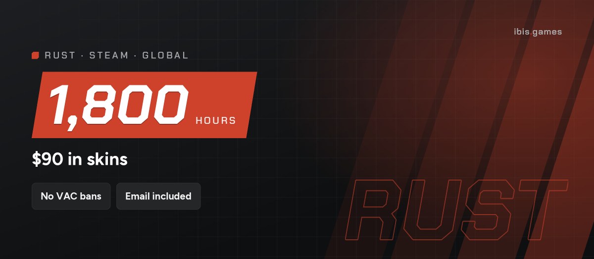Rust | 1,800h | $90 skins